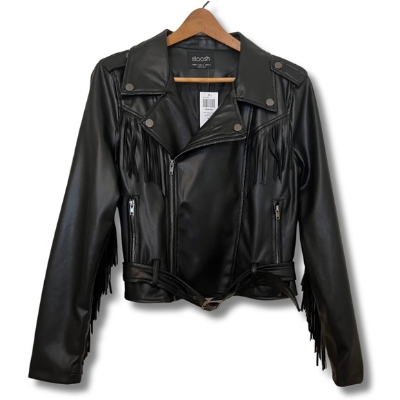 Stoosh Jackets & Blazers - Hot Topic Stoosh Faux Leather Jacket with Fringe and Buckle Black